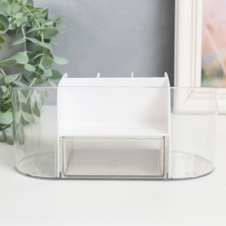 Cosmetics box Plastic "Oval with a box" ivory 8.5x19.5x9 cm-4