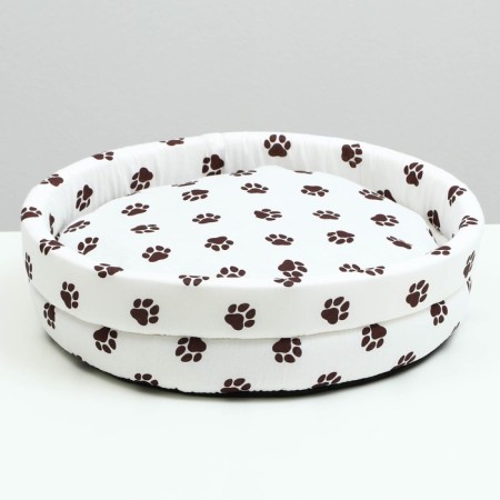 Lowcost Lyncost Round, Poplin, 40 x 40 x 12 cm, white with paws