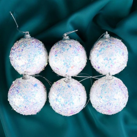 Set of balls plastic D-6 cm, 6 pcs "Snow Light" White