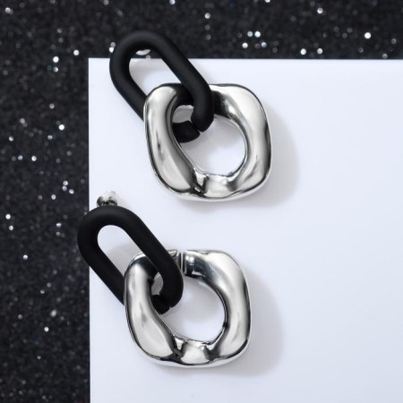 Earrings Metal "Chain" Geometry, 2 links, silver-black color