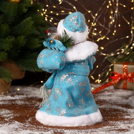 Santa Claus "In a blue fur coat with gifts" moves, with backlight, 30 cm-2