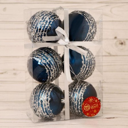 Set of balls plastic D-8 cm, 6 pcs "Night Blizzard" silver-blue-1