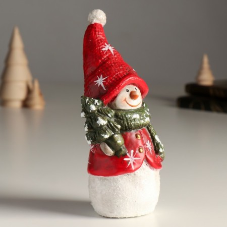 Souvenir Polystone "Snowman in red with a green scarf, holds the Christmas tree" 9.3x8.2x18.7 cm-1