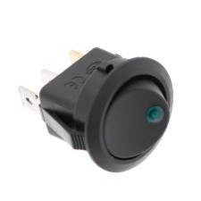 Black switch with green backlight, 12 V, 20 A, 3 contacts