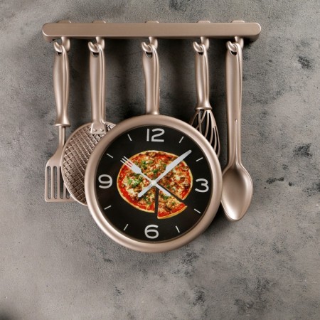 Wall watches, series: kitchen, "kitchen utensils", smooth move, 32 x 34 cm, bronze
