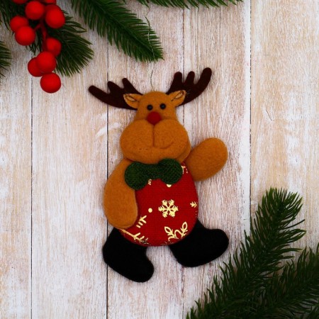 Soft suspension "Deer in a suit with a pattern" 7x12 cm, red