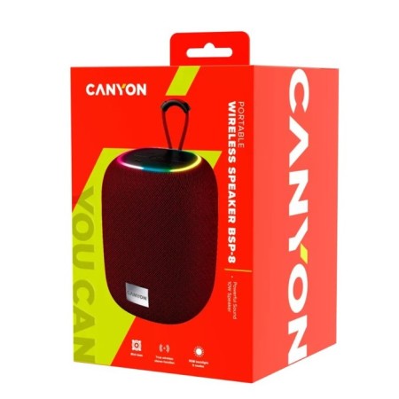 Portable acoustics Canyon BSP-8 red 10 watts. BT 5.2, AUX, Micro-SD, USB, RGB backlight 107347-4