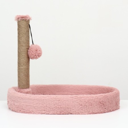 A bed with a cloth "Pijon", oval, 55 x 36 x 47cm, fluffy fur, jute, pink-1