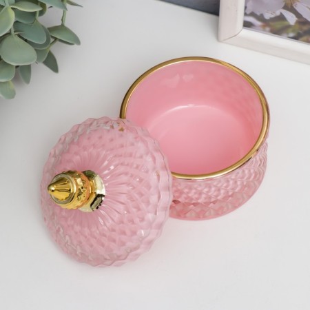 Casket Glass "Rombs and Dome" Pink with gold 11x8.5x8.5 cm-1