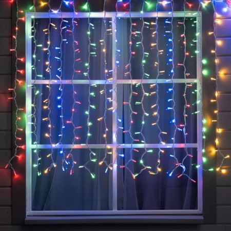 Garland "Curtain" 2 x 1.5 m, IP65, UMS, white thread rubber, 360 LED, glow of multi, 220 V