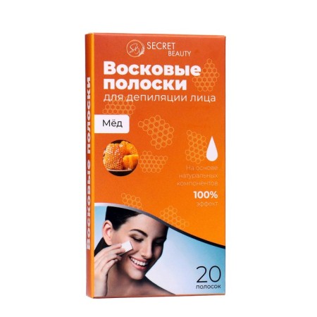 Secret Beauty wax strips for facial depilation, with honey, 20 pcs