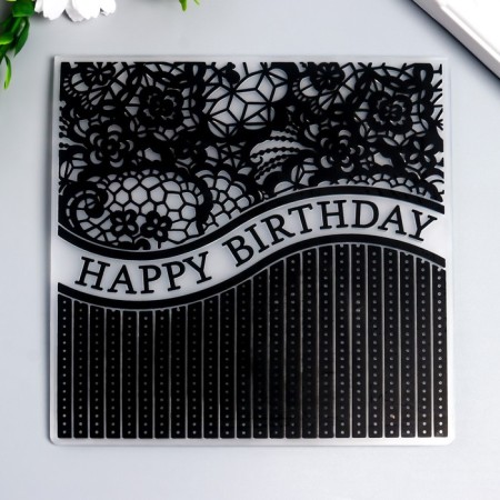 Embosting stencil plastic "Flowers and stripes. Happy birthday" 15x15 cm