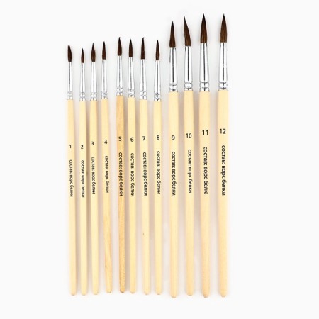 Drawing brush, set of protein round, 12 pcs. No. 1.2,3,4,5,6,7,8,10,11,12 Van Gogh-1