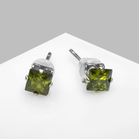 Earrings with rhinestones "Pusets" radiance, square, d = 0.4, green color in silver-2