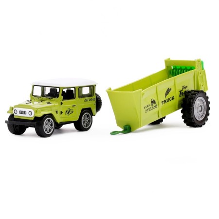 Metal jeep machine, with a trailer, inertial, mix-5
