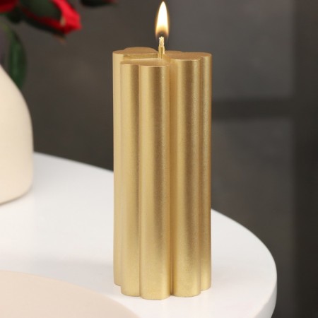 Candle-cylinder "four-leafer", 4.5x10.5 cm, gold, 6 hours