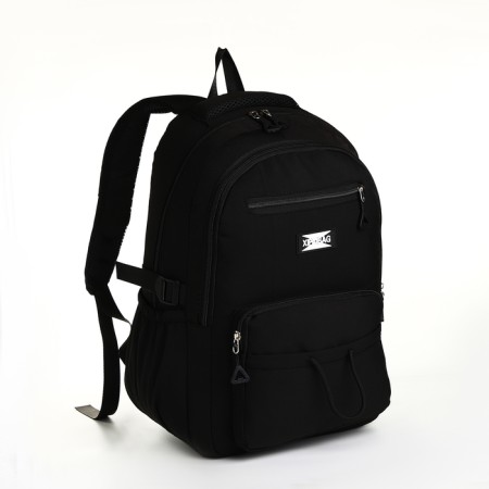 School backpack from textiles on lightning, 7 pockets, black color-2
