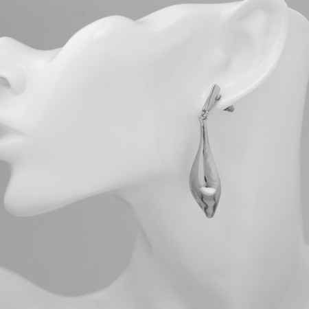 Earrings Metal "Abstraction" Drowned Leaf, Silver Color-3