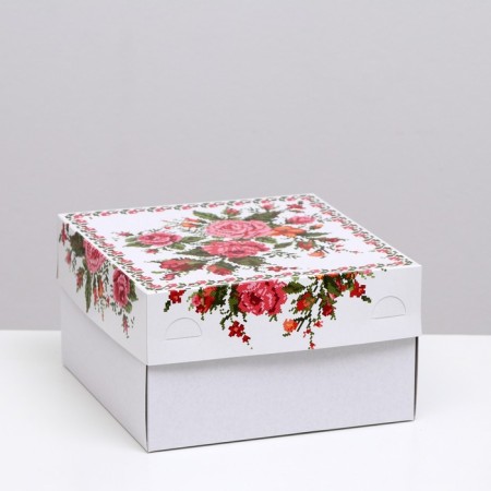 Cake box "Pixel flowers", 21.5 x 21.5 x 12 cm, 1 kg