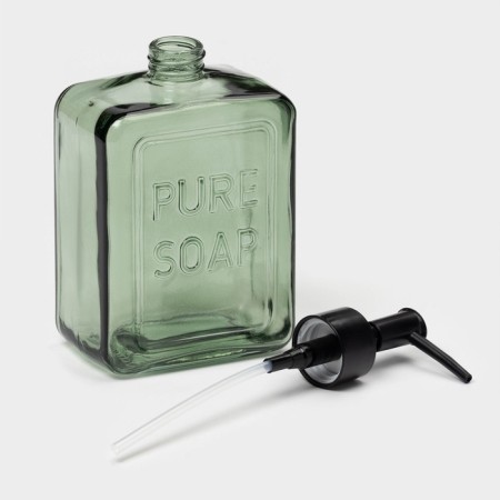 Glass soap dispenser 580 ml, the color is transparent green, black pump-4