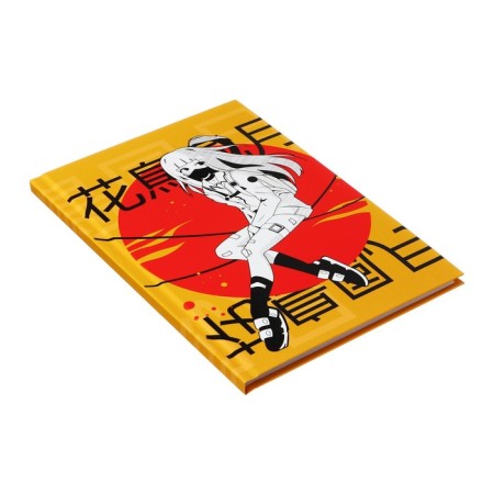 College-wiper in a solid cover 7BC, A5, 64 sheets, anime. Girl hieroglyphs, cage block, matte lamination, selective varnish-1