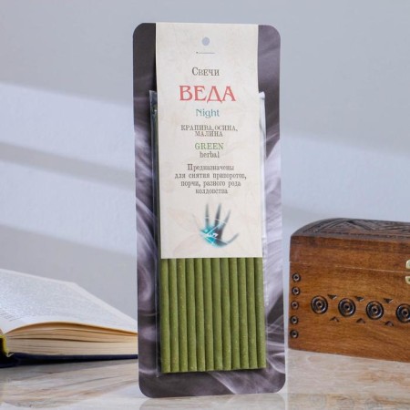 Magic honey candle with nettles and raspberries for removing the damage "Veda- (Night)", 12 pieces
