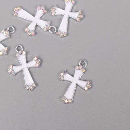 Decor for creativity metal, rhinestones "Cross" silver, white 2.2x1.5x0.3 cm