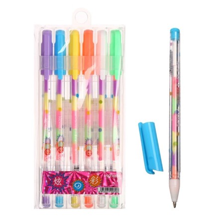 A set of gel pens 6 pieces, multi -colored rods, in plastic packaging-1