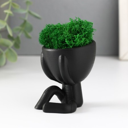 Kashpo concrete mini "Mr. Green" Mizaru with moss black 5.5x6.5x6.5 cm (moss green stabil)-1