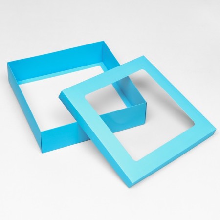 The box is folding, cover is, turquoise, with a window 30 x 30 x 8 cm-3