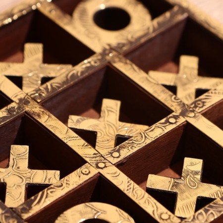 Game table "Cross-cuts" 13x13 cm, shisham tree, brass-3