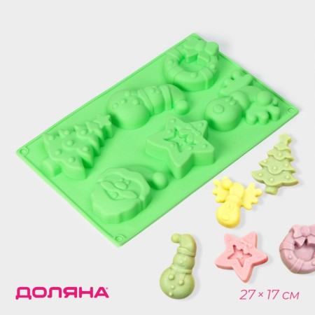 Baking uniform "New Year", silicone, 27 × 17 × 2 cm, 6 cells, green color