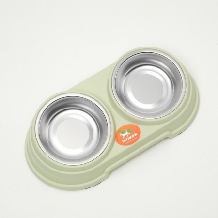 Metal dual bowl on a plastic basis 2 x 160 ml, 28.5 x 15 x 7 cm, green-2