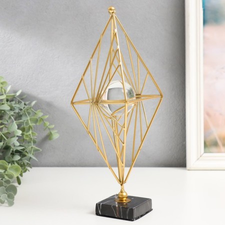 Souvenir interior metal, glass "Geometric rhombus" gold 28x13x13 cm-3