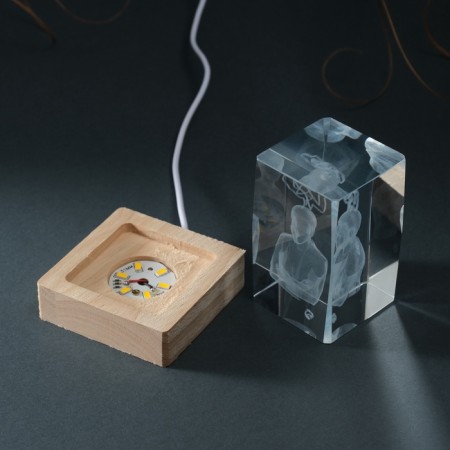 Souvenir glass backlight "rectangle. Thoughtrs" stand wood, USB 7x7x10-8