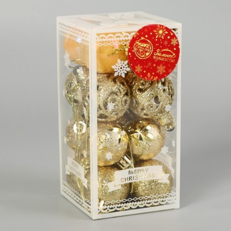 Set of balls plastic D-4 cm, 16 pcs "Melody" Ornament, gold-1