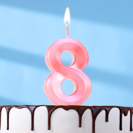 Candle in the Cake "Fine", number "8", pink metallic, 6.5 cm