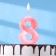 Candle in the Cake "Fine", number "8", pink metallic, 6.5 cm
