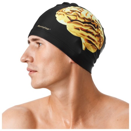 Hat of swimming adult onlytop, fabric, girth 54-60 cm, black color-8