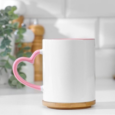 Sublimation mug with a figured hand "Heart" pink inside and pen standard 320ml-1