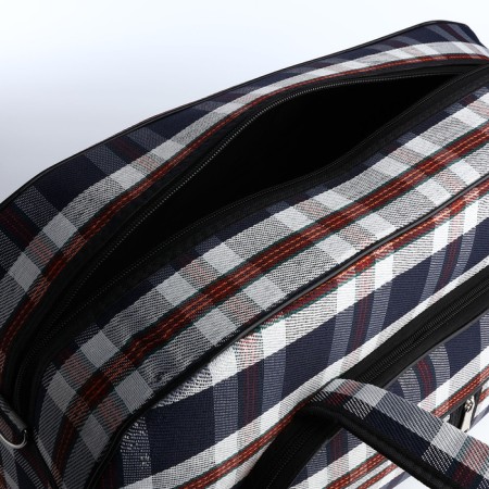 Road bag with lightning, outer pocket, long belt, blue/white color-2