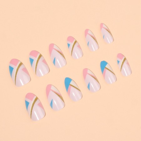 Patch nails, 12 pcs, with glue plates, almonds, multi -colored-1
