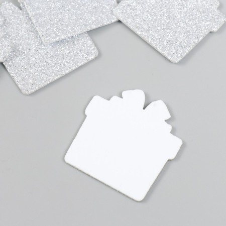 Decor "Gift" silver 4 cm set 5 pcs foam glitter-1