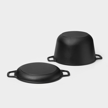 Cast iron pan Wild Kitchen, 6 liters, with a lid-skid, a shoulder blade and a sponge in the kit-5