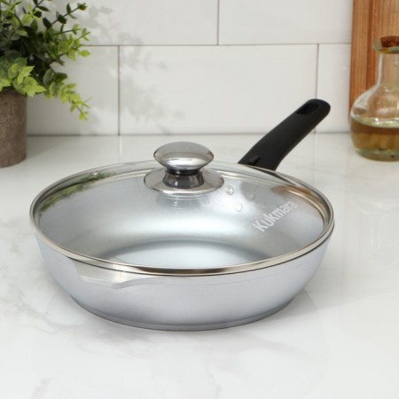 Pan, d = 24 cm, glass cover, removable handle, gray color-10