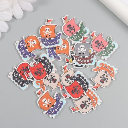 Buttons wood for creativity 2 punctures "Pirate ship" Set 15 pcs 2.5x3 cm