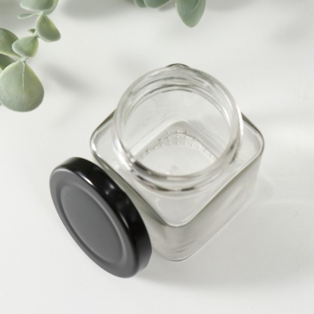Bank for candles glass with a cover "Four faces" Transparent 150 ml 5.5x5x7.5 cm-3
