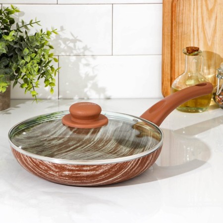 Deep pan Kantry, D = 24 cm, glass cover, plastic handle, anti -stick coating, brown color