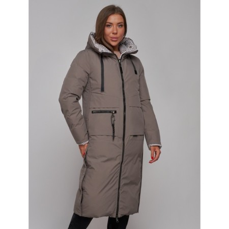 Coat insulated two -sided female, size 48, brown color-8