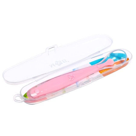 A spoon for a nursery, for the first feeding, in a container, pink-5